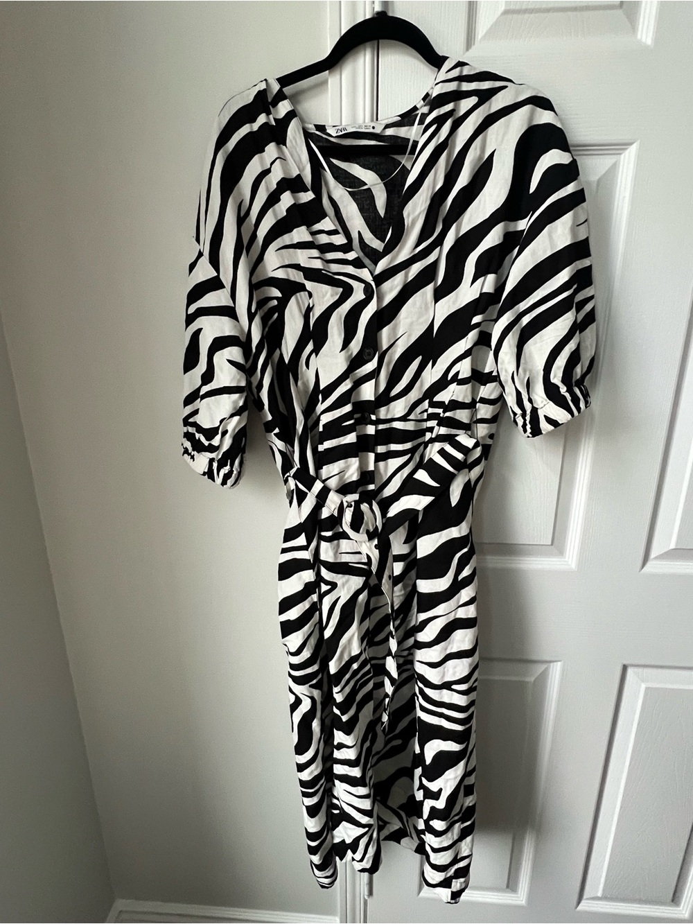 Zara Black and White Zebra Print Midi Dress - Picture 3 of 4